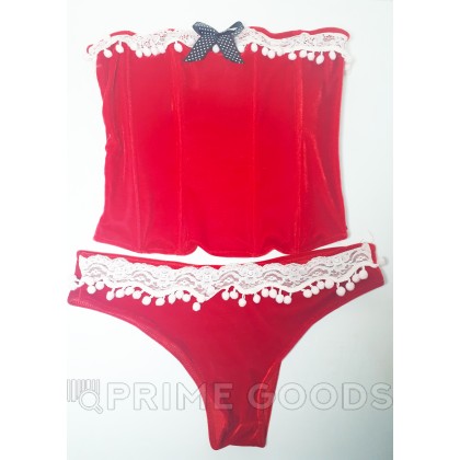 Новогодний комплект белья корсет и трусики красные (L-XL) от sex shop primegoods