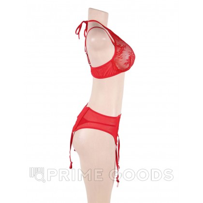 Комплект белья красный: бра, стринги и пояс с ремешками (размер XL-2XL) от sex shop primegoods фото 5