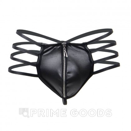 Кожаные мужские стринги Ohyeah Zipper Black, на молнии со стрепами, S от sex shop primegoods фото 5
