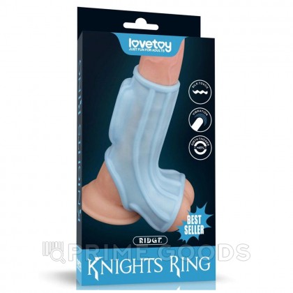 Насадка на пенис с вибрацией с рукавом для мошонки Ridge Knights Ring голубая (13,3*2,8) от sex shop primegoods