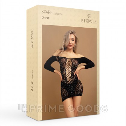 Искрящееся старзами черное платье с длинными рукавами (SPARK) (S/XXL) от sex shop primegoods фото 4