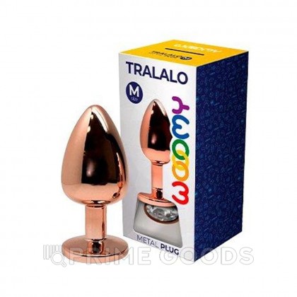 Анальная пробка золотистого цвета с белым кристаллом Tralalo от WOOOMY  (M: 8*3,4 см.) от sex shop primegoods