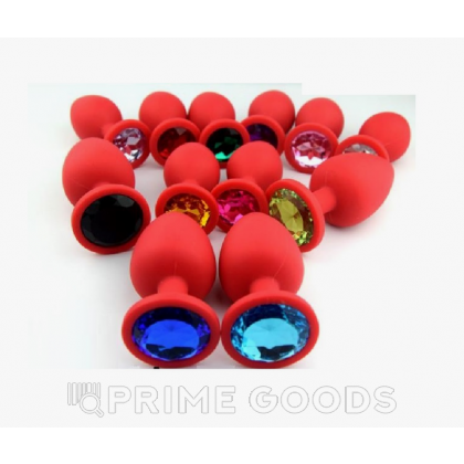 Анальная пробка из красного силикона с белым кристаллом (размер S) от sex shop primegoods фото 2