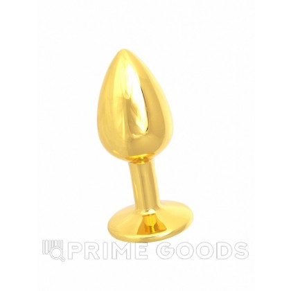 Маленькая золотистая анальная пробка с круглым кончиком и кристаллом от sex shop primegoods фото 2