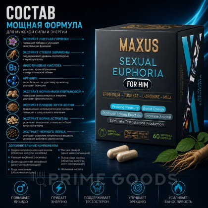 MAXUS БАД Sexual Euphoria for him (Сексуальная Эйфория для него), 60 капсул от sex shop primegoods фото 4