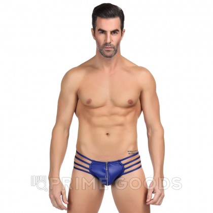Кожаные мужские стринги Ohyeah Zipper Blue, на молнии со стрепами, L от sex shop primegoods