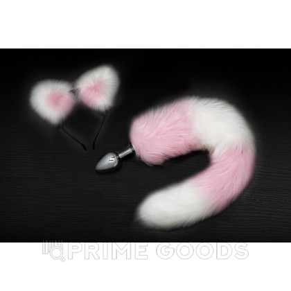 Анальная пробка с хвостом и ушками (розовый с белым) 7 см от sex shop primegoods