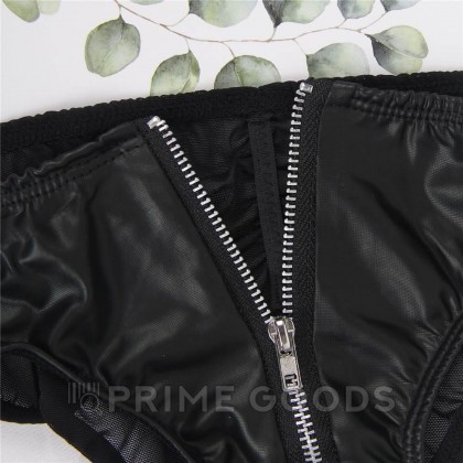 Трусики Leather Zipper Black с замочком (размер М) от sex shop primegoods фото 5