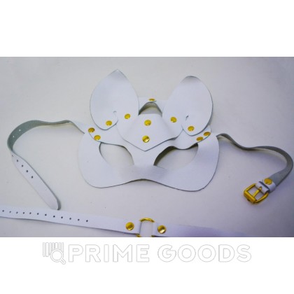 Набор из кожаных изделий белый (маска, браслет, чокер) от sex shop primegoods фото 3