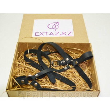 Портупея на шею и грудь кожаная, черная от sex shop primegoods фото 4