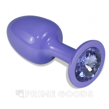 Фиолетовая анальная пробка с голубым кристаллом от sex shop primegoods