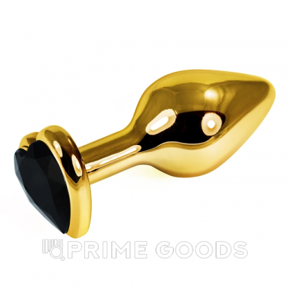 Золотая пробка с черным кристаллом в форме сердца от sex shop primegoods