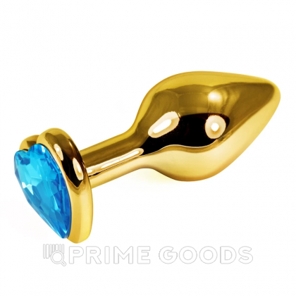 Золотая пробка с голубым кристаллом в форме сердца от sex shop primegoods