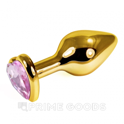 Золотая пробка с бледно розовым кристаллом в форме сердца от sex shop primegoods