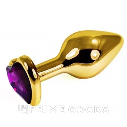Золотая пробка с фиолетовым кристаллом в форме сердца от sex shop primegoods