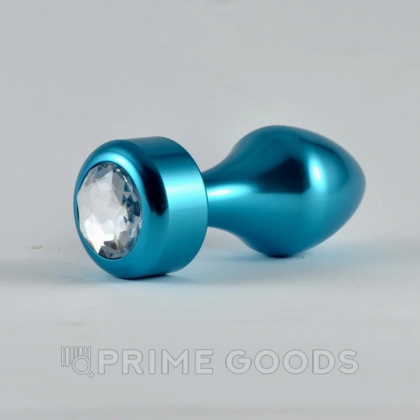 Алюминиевая анальная пробка с кристаллом голубая от sex shop primegoods