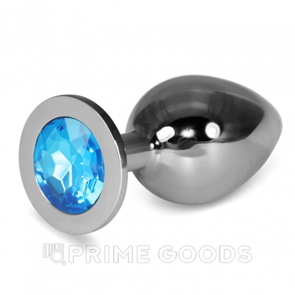 Большая серебряная пробка с голубым кристаллом от sex shop primegoods