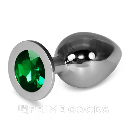 Большая серебряная пробка с зелёным кристаллом от sex shop primegoods