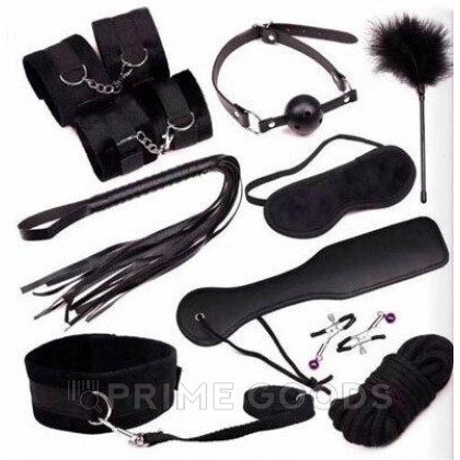 Набор для БДСМ игр, 9 предметов, черный от sex shop primegoods