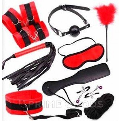 Набор для БДСМ игр, 9 предметов, черно-красный от sex shop primegoods