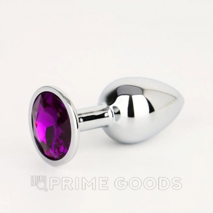 Анальная пробка серебряная, с тёмно-фиолетовым кристаллом (28 мм.) от sex shop primegoods