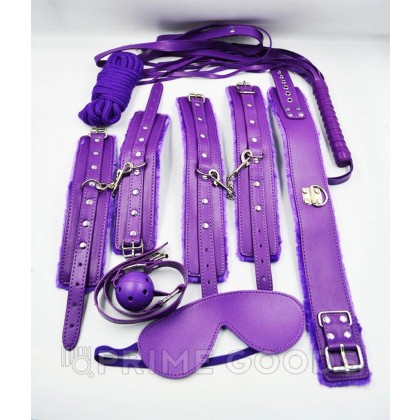 Фетиш набор фиолетовый 7 предметов ( наручники, оковы для ног, ошейник, маска, кляп, плеть канат) от sex shop primegoods