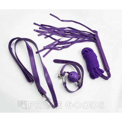 Фетиш набор фиолетовый 7 предметов ( наручники, оковы для ног, ошейник, маска, кляп, плеть канат) от sex shop primegoods фото 3