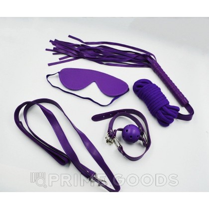 Фетиш набор фиолетовый 7 предметов ( наручники, оковы для ног, ошейник, маска, кляп, плеть канат) от sex shop primegoods фото 2