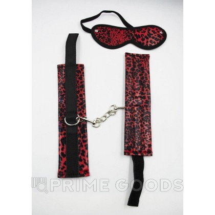 Фетиш набор красный леопард из 5 предметов (наручники, кляп, стек, флоггер,  маска) от sex shop primegoods фото 2