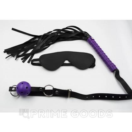 Фетиш набор черно-фиолетовый 8 предметов (зажимы , наручники, оковы на ноги, ошейник, канат, кляп, плеть, от sex shop primegoods фото 3