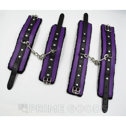 Фетиш набор черно-фиолетовый 8 предметов (зажимы , наручники, оковы на ноги, ошейник, канат, кляп, плеть, от sex shop primegoods фото 2