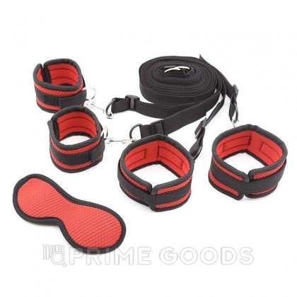 Фетиш набор красный из 4 предметов ( наручники, маска, оковы для ног, пояс для бондажа) от sex shop primegoods