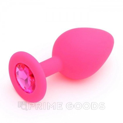 Силиконовая анальная пробка с розовым кристаллом, розовая, (35*80 мм) от sex shop primegoods