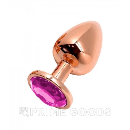 Анальная пробка металлическая Tralalo золотая с розовым кристаллом от WOOOMY (8*3,4 см.) от sex shop primegoods