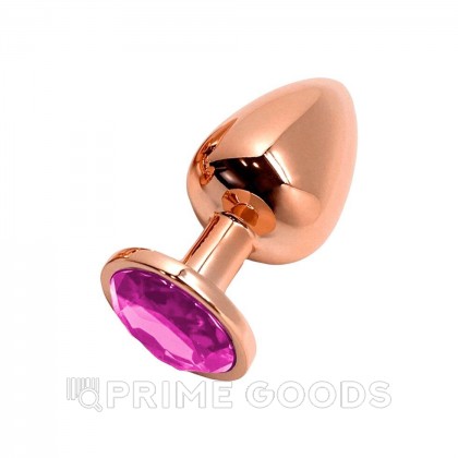 Анальная пробка металлическая Tralalo золотая с розовым кристаллом от WOOOMY (9 *4 см.) от sex shop primegoods