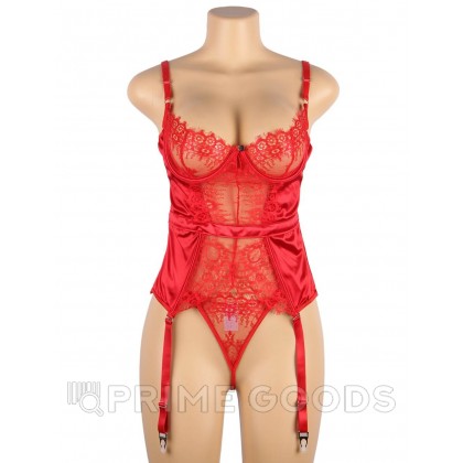 Элегантное красное белье: корсет с подвязками для чулок и G стринги (M-L) от sex shop primegoods фото 4