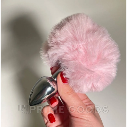 Металлическая анальная пробка с розовым хвостиком Fluffly от Alive (8*3,5 см.) от sex shop primegoods фото 3