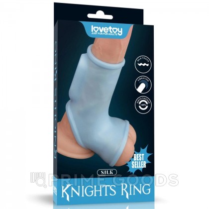 Насадка на пенис с вибрацией с рукавом для мошонки Silk Knights Ring голубая (12*2,8) от sex shop primegoods
