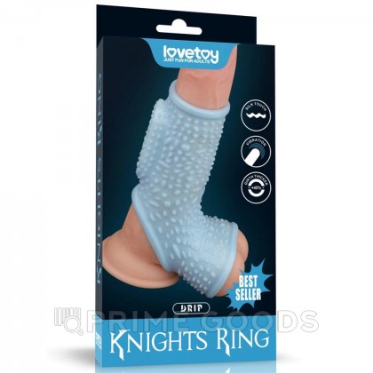 Насадка на пенис с вибрацией с рукавом для мошонки Drip Knights Ring голубая (13,3*2,8) от sex shop primegoods