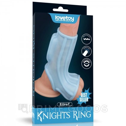Насадка на пенис с вибрацией с рукавом для мошонки Ridge Knights Ring голубая (13,3*2,8) от sex shop primegoods