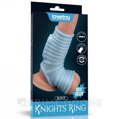 Насадка на пенис с вибрацией с рукавом для мошонки Wave Knights Ring голубая (14,4*2,8) от sex shop primegoods