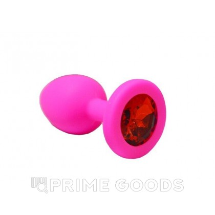 Анальная пробка из розового силикона с красным кристаллом (размер S) от sex shop primegoods