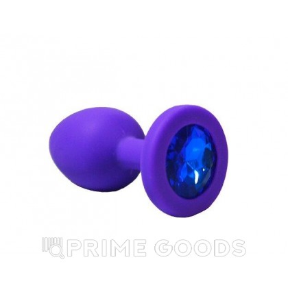 Анальная пробка из фиолетового силикона с синим кристаллом (размер S) от sex shop primegoods