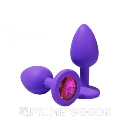 Анальная пробка из фиолетового силикона с розовым кристаллом (размер S) от sex shop primegoods фото 2