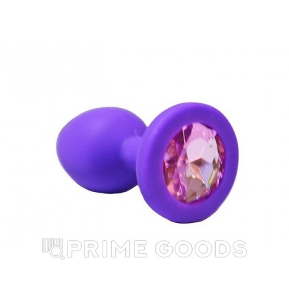 Анальная пробка из фиолетового силикона со светло-розовым кристаллом (размер S) от sex shop primegoods