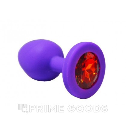 Анальная пробка из фиолетового силикона с красным кристаллом (размер S) от sex shop primegoods