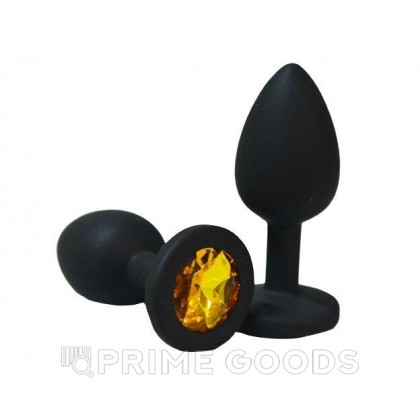 Анальная пробка из чёрного силикона с жёлтым кристаллом (размер S) от sex shop primegoods фото 2