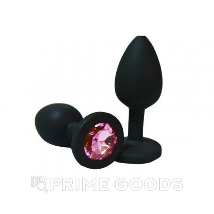 Анальная пробка из чёрного силикона с розовым кристаллом (размер S) от sex shop primegoods фото 2