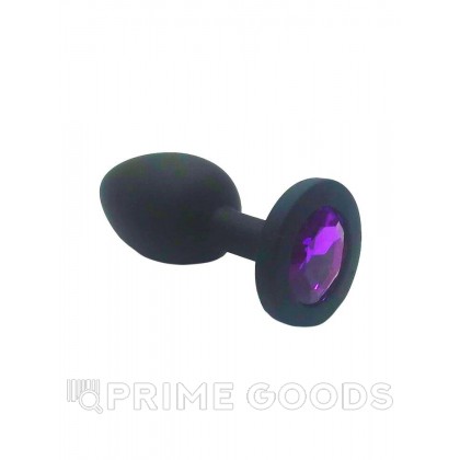 Анальная пробка из чёрного силикона с фиолетовым кристаллом (размер S) от sex shop primegoods