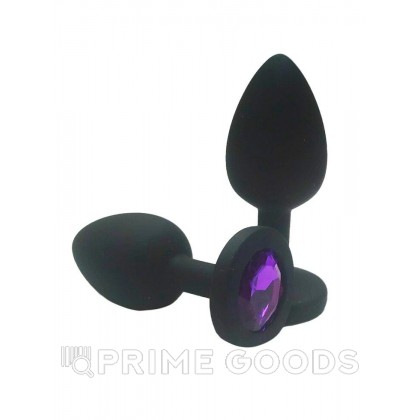 Анальная пробка из чёрного силикона с фиолетовым кристаллом (размер S) от sex shop primegoods фото 2